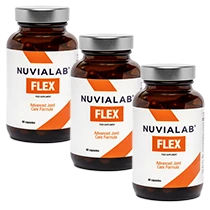 Pack de trois flacons de NuviaLab Flex, correspondant à l'offre recommandée pour le confort articulaire