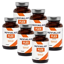 Pack de six flacons de NuviaLab Flex, illustrant l'offre la plus économique pour les articulations
