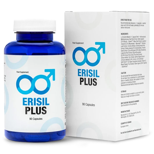 Erisil Plus : Flacon du complément pour vitalité et performance masculine accrue.